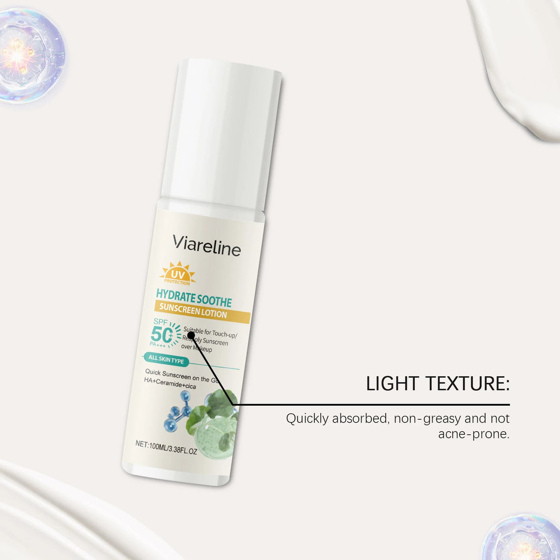 Viareline Hydrating Sunscreen Lotion Lasting Nourishing Prevent UV Refreshing Protective Soothing Redness Skin Sunscreen Cream