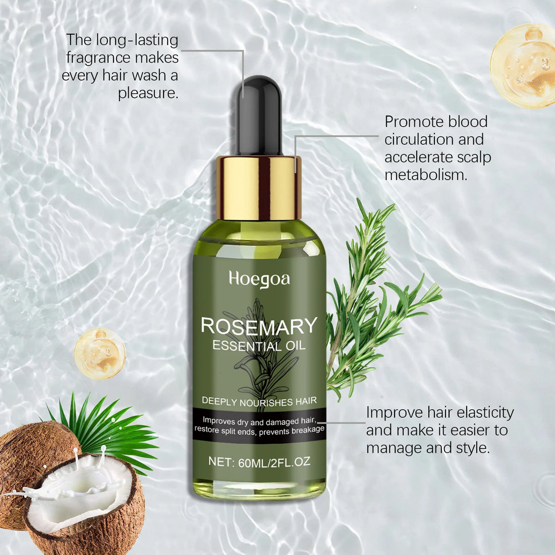 60ML Rosemary Essence Oil Moisturizing Nourishing Scalp Enhance Smoothness Repairing Damaged Hair Restore Spilt Ends Strengthen Barrier Volumizing Hair Care Oil