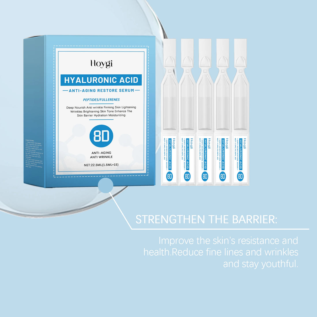 22.5ML Hyaluronic Acid Face Serum Deep Nourishing Enhance Smoothness Improve Skin Elasticity Strengthen Barrier Firming Facial Serum