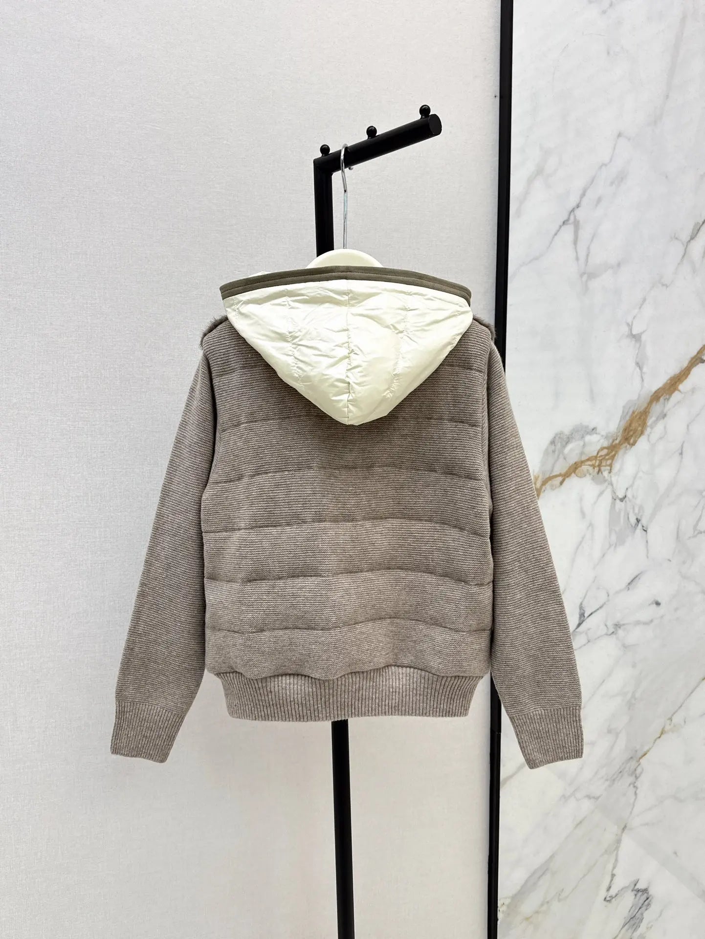 2025 Autumn and Winter Slim New Women's Clothing Hooded Knitted Spliced Down Jacket Nylon Wool Knitted 90 White Goose Down Linin