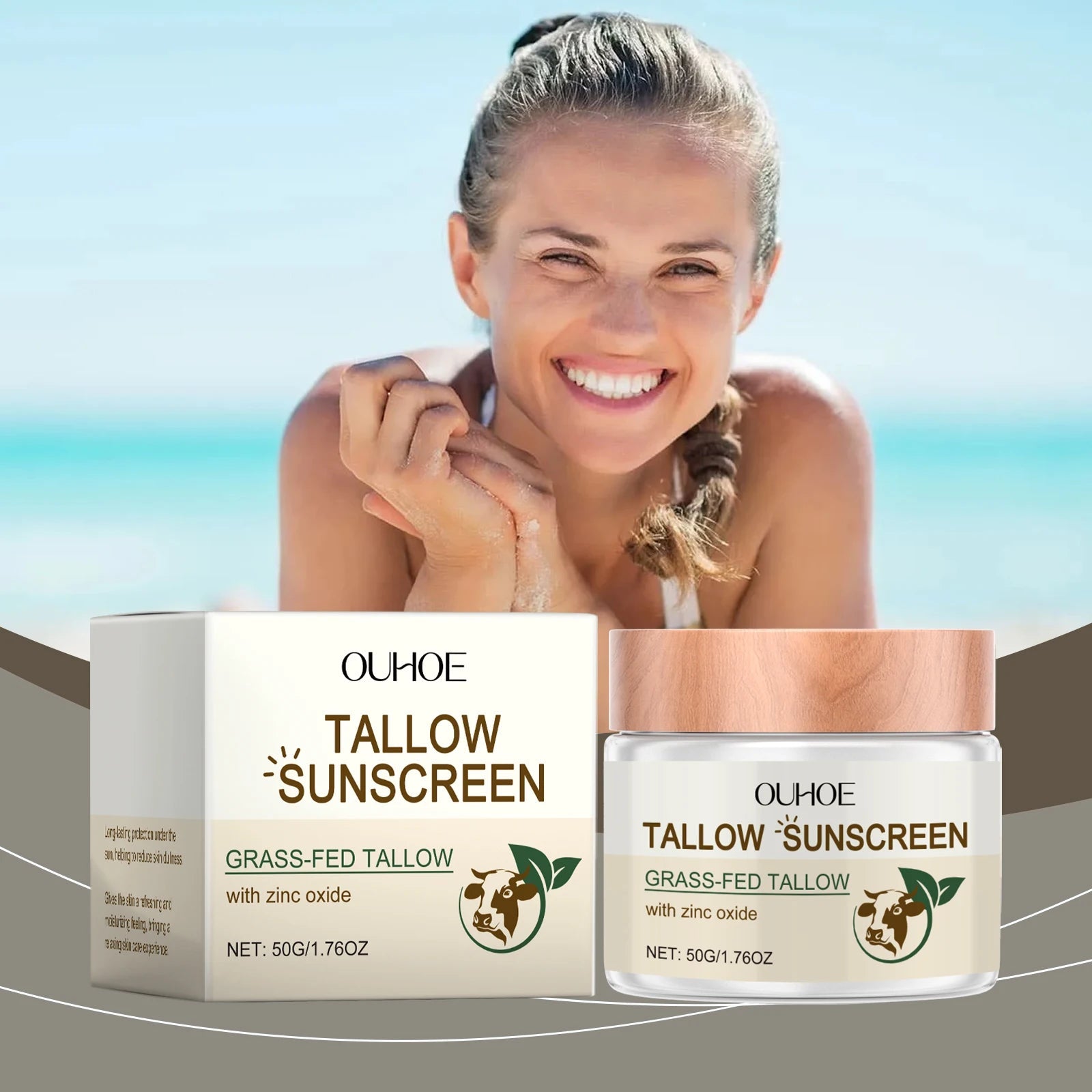 Ouhoe 50g Beef Tallow Sunscreen Uv Isolation Protect Oil Control Soothe Sunburn Moisturize Face Summer Refreshing Care Sunblock Halalzen