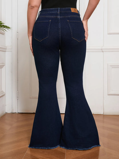 Plus Size High Waist Flared Jeans Women Dark Wash Stretch Denim Bell Bottom Pants Trendy Slimming Casual and Party Wear