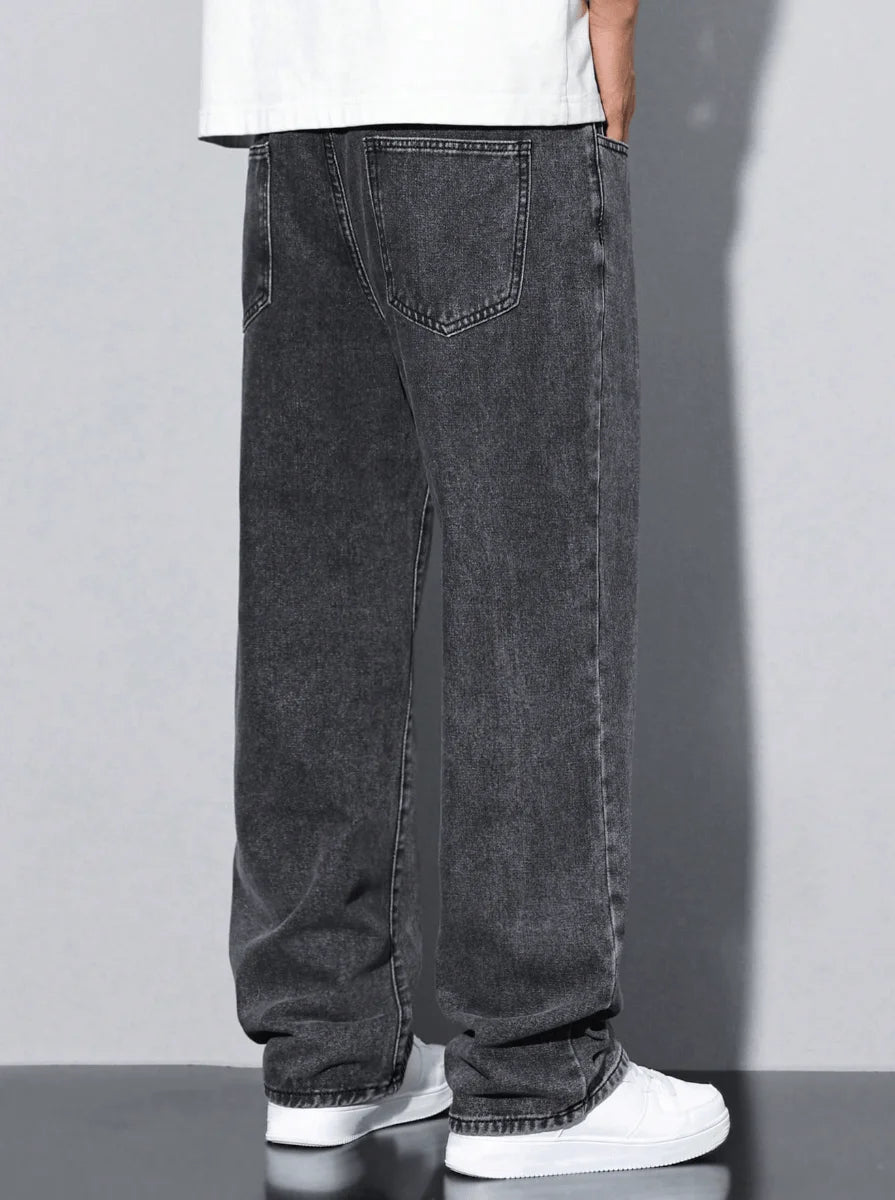 Men's Straight-Leg Jeans - Casual | Five-Pocket | Washed Grey | All-Season Comfort Mid-Rise Fit