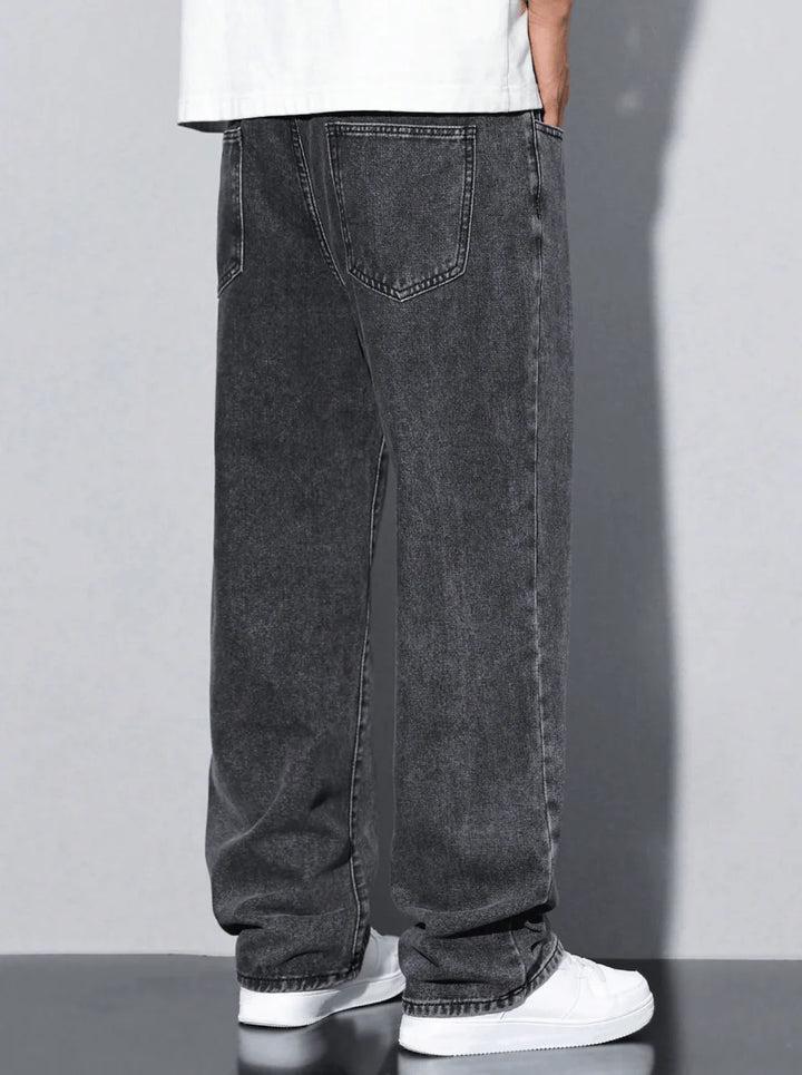 Men's Straight-Leg Jeans - Casual | Five-Pocket | Washed Grey | All-Season Comfort Mid-Rise Fit