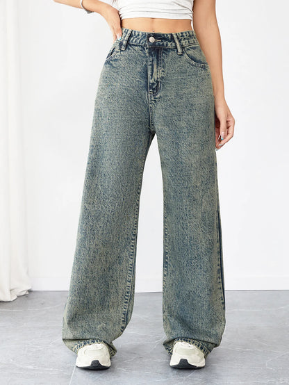 Loose Fit Wide Leg Denim Jeans for Women High Waist Casual Streetwear Vintage Style Comfortable Everyday Pants