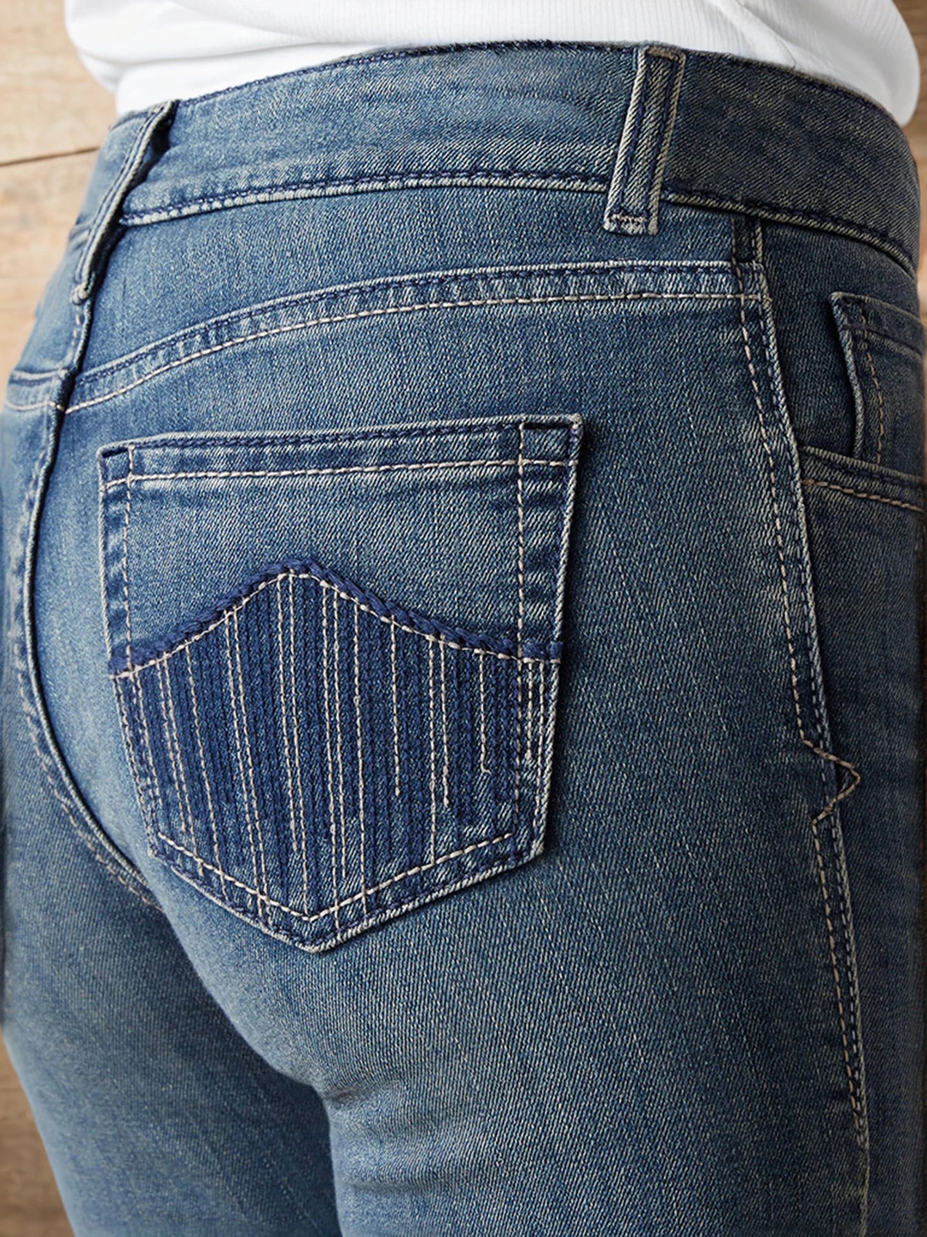 Women's Vintage  Jeans Mid Rise Stretch Slim Embroidered Wide Leg Denim Pants Western Cowgirl Boot Jeans