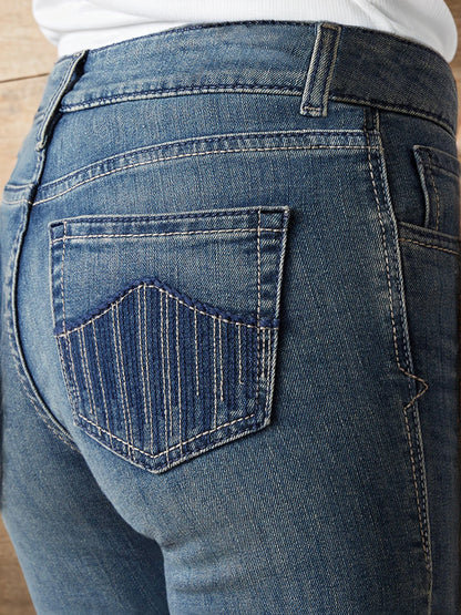 Women's Vintage  Jeans Mid Rise Stretch Slim Embroidered Wide Leg Denim Pants Western Cowgirl Boot Jeans