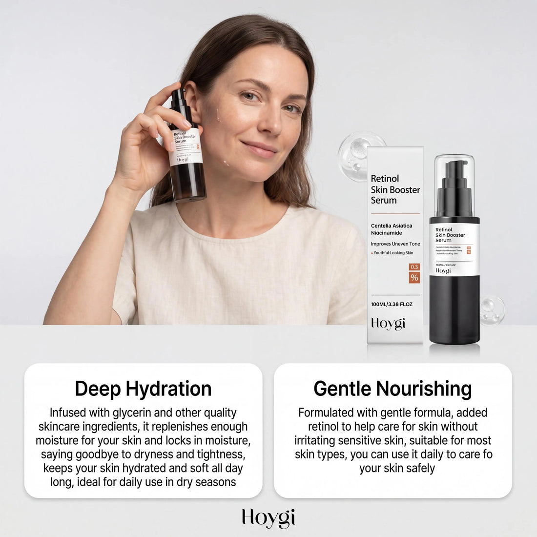 Hoygi Retinol Facial Serum Gentle Hydrating Brighten Skin Tone Firming Lifting Anti-Aging Smooth Fine Lines Daily Face Skin Care