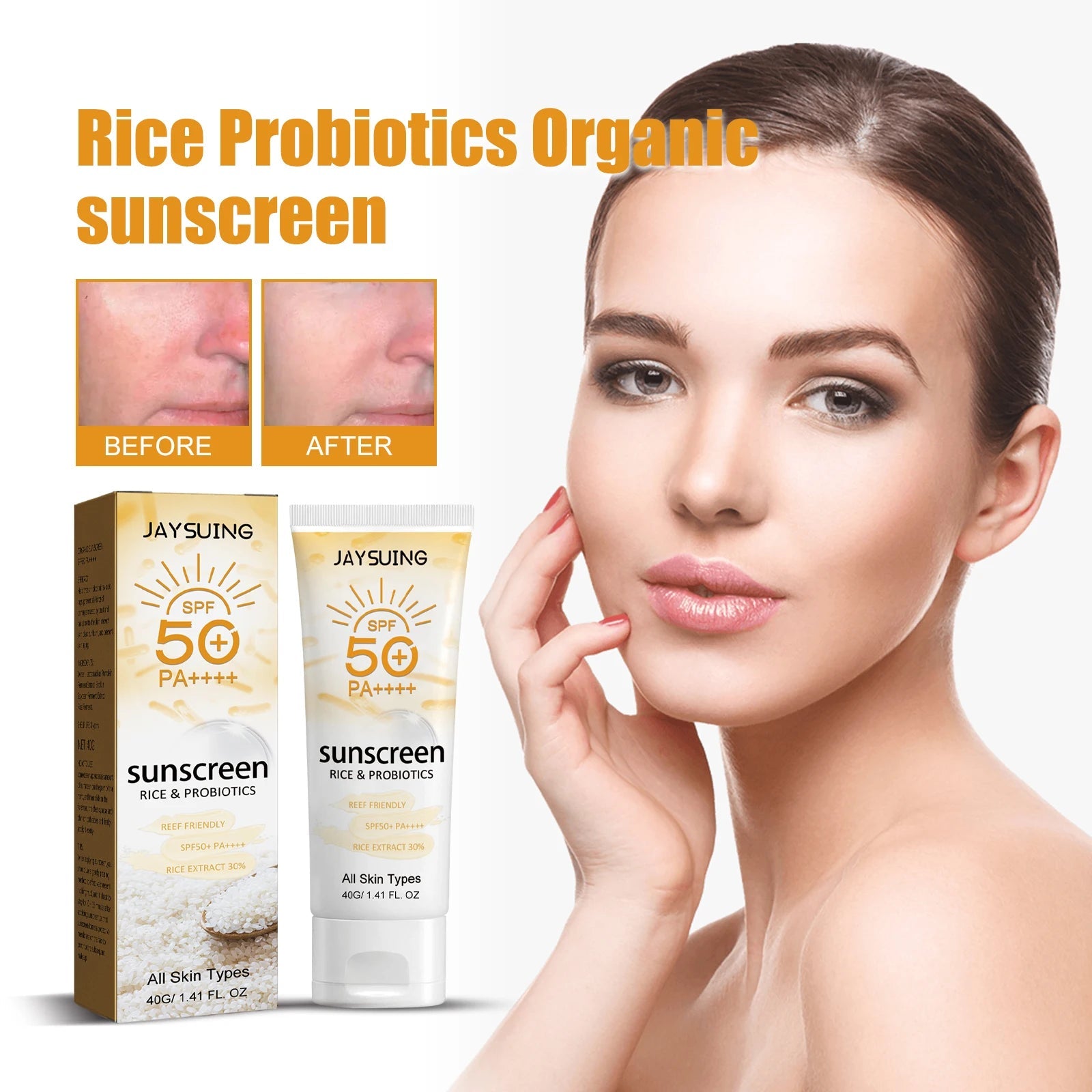 Jaysuing 40g Summer Probiotic Organic Sunscreen Outdoor Isolation Uv Protection Spf 50 Moisturizing Whiten Skin Body Sunblock Halalzen