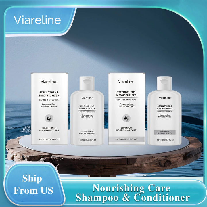 Viareline 300ml Nourish Care Shampoo & Conditioner Set Oil Control Strengthen Root Repair Breakage Split Ends Hair Wash Set Halalzen