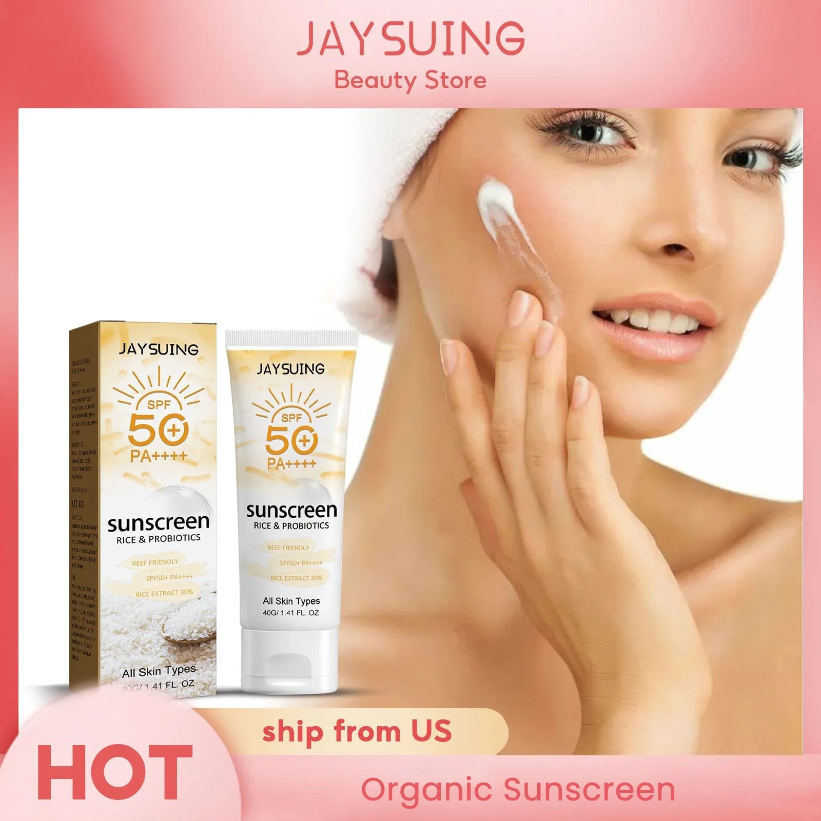 Jaysuing 40g Summer Probiotic Organic Sunscreen Outdoor Isolation Uv Protection Spf 50 Moisturizing Whiten Skin Body Sunblock Halalzen