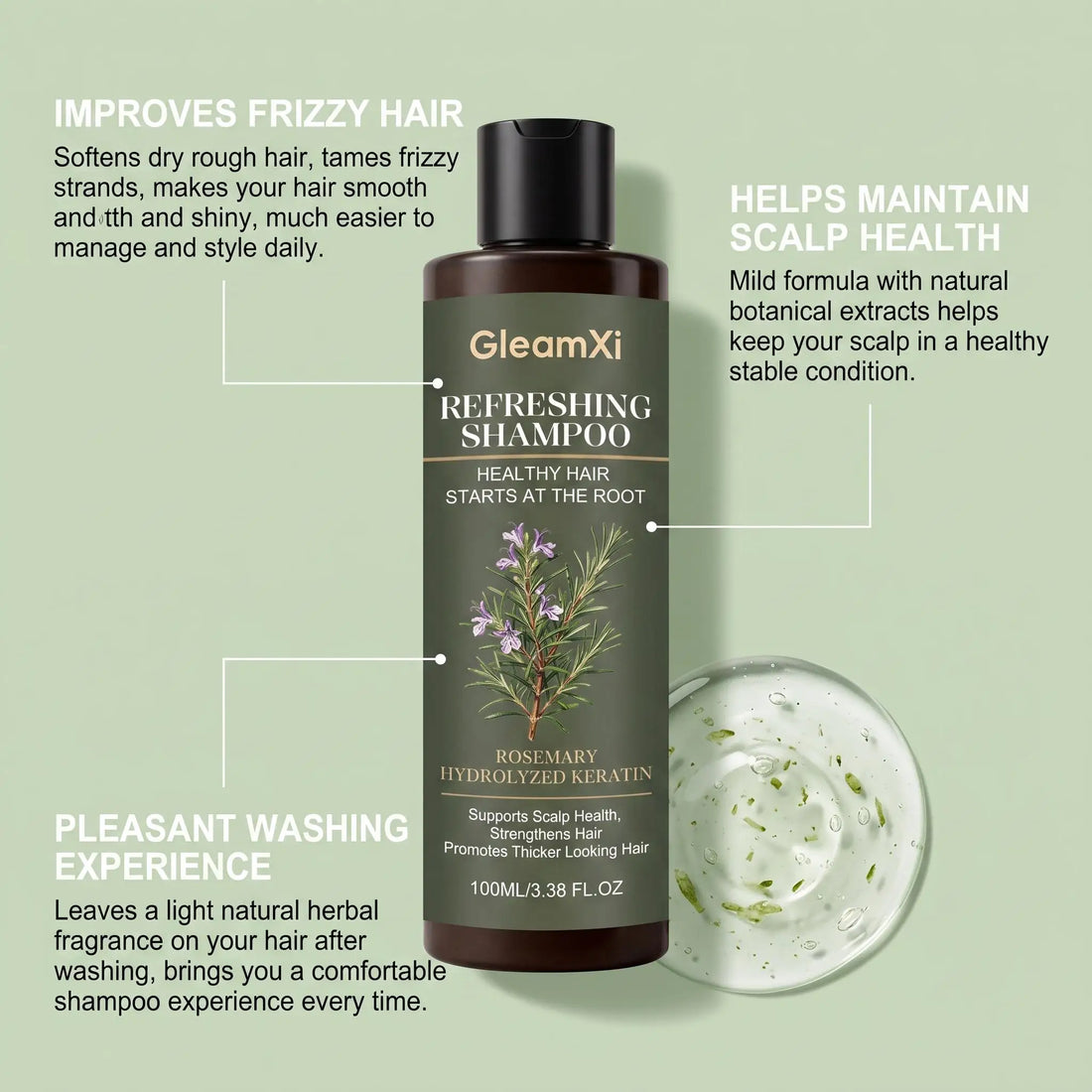 Gleamxi Rosemary Shampoo Gently Nourishing Scalp Care Anti Loss Strengthen Repair Damaged Oil Control Deep Cleaning Hair Growth Shampoo