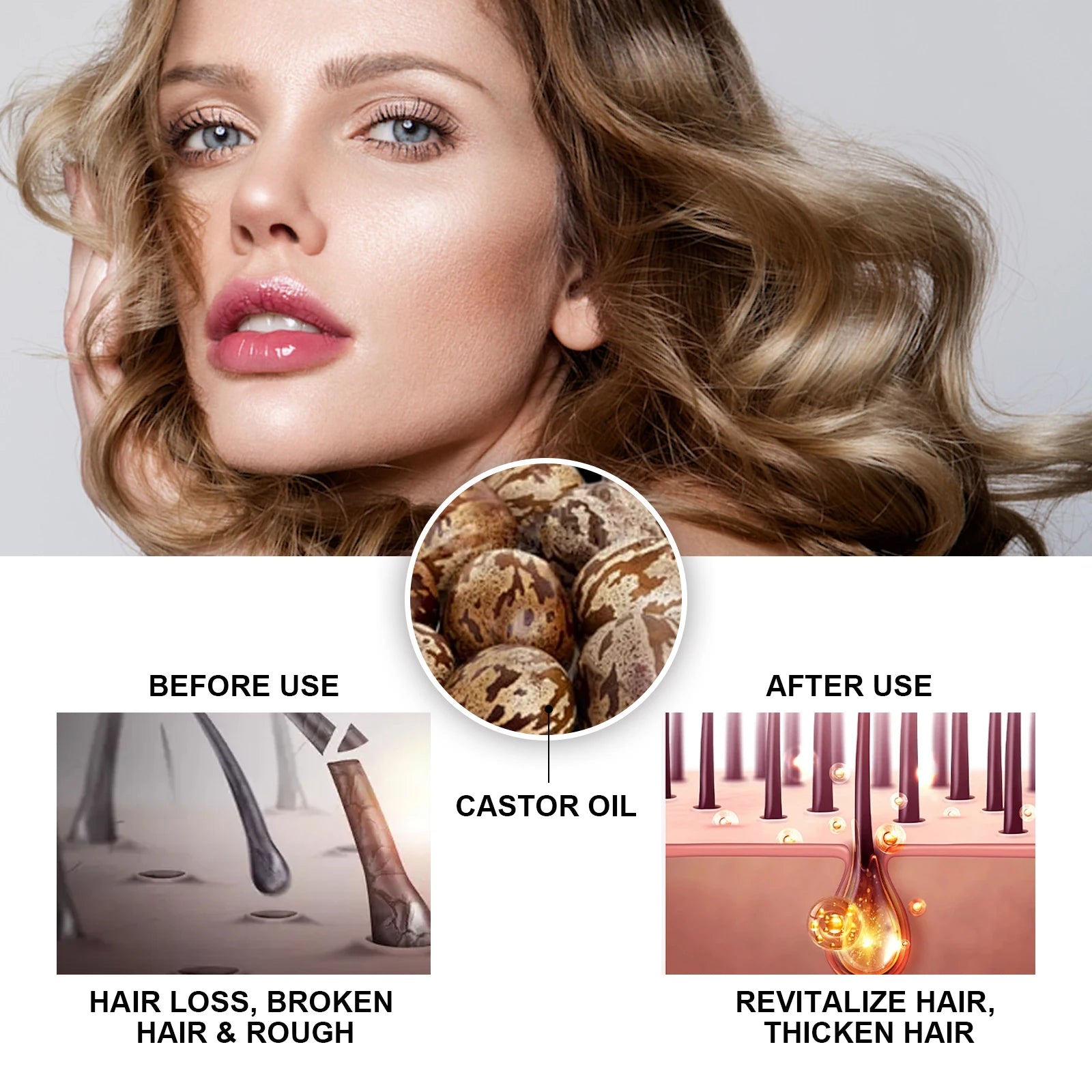 Hoegoa 30ml Castor Oil Hair Thickening Essential Oil Nourish Scalp Massage Refreshing Hair Growth Repair Smoothing Hair Care Oil