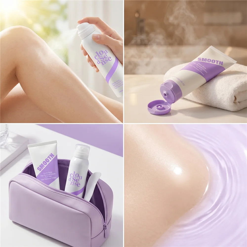 Body Hair Removal Cream Set Gentle Depilatory Cream for Legs Arms Underarms Skin Smoothing Moisturizing Daily Body Care Kit