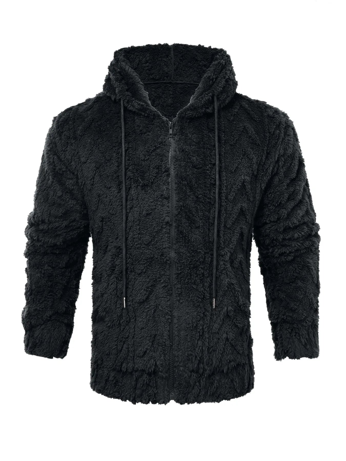 Men's letter drawstring hooded teddy bear jacket, jacquard velvet fabric is soft and comfortable, double pocket design