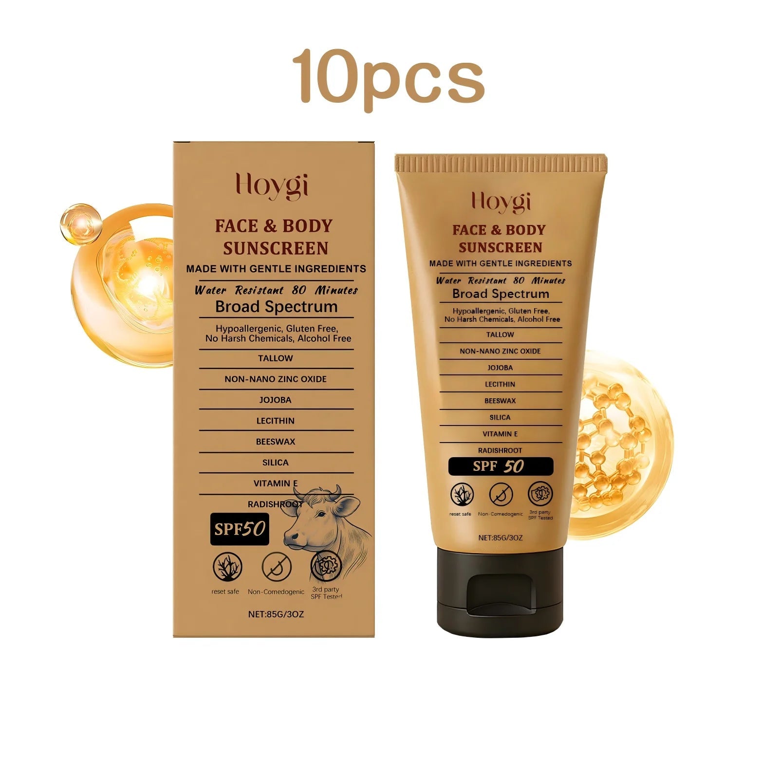 Hoygi 85g Beef Tallow Sunscreen Cream Spf50 Body Face Lasting Sun Protection Nourish Soothing Redness Refreshing Skin Sunscreen Halalzen