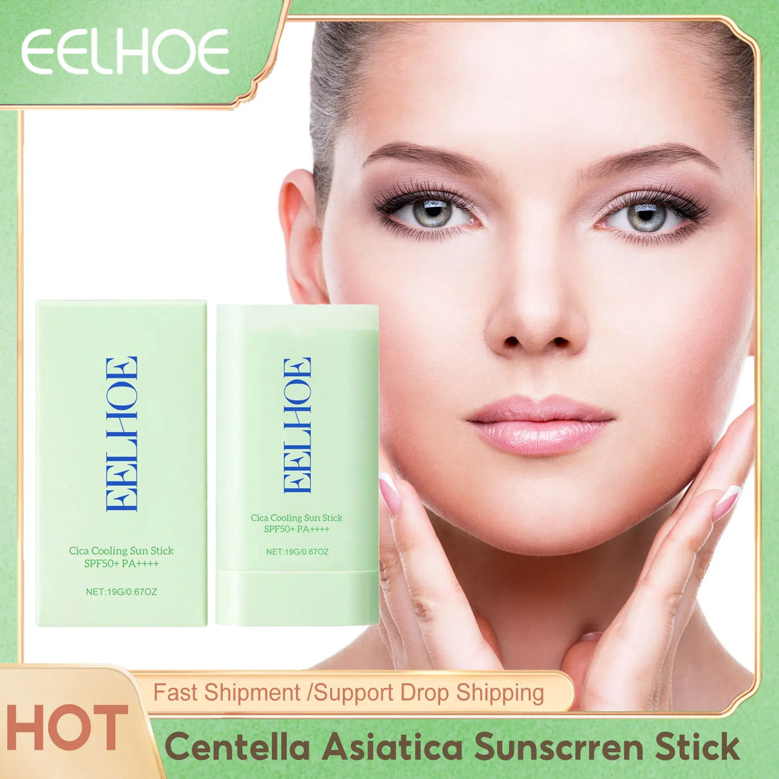 Centella Asiatica Sunscreen Stick Spf 50+ Pa+++ Moisturize Brightnening Skin Care Product Freshing Oil Control Sunscreen