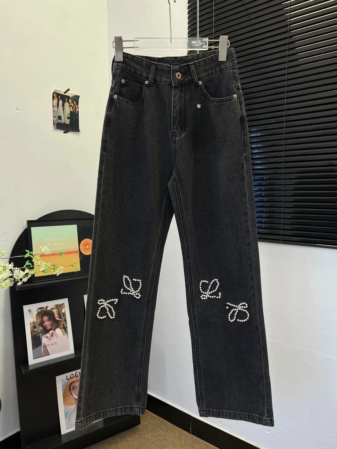 Trendy 2025 Pearl Embroidery Vintage Jeans Women's High Waist Denim Pants Retro Fashion Streetwear Casual Trousers Hip Hop