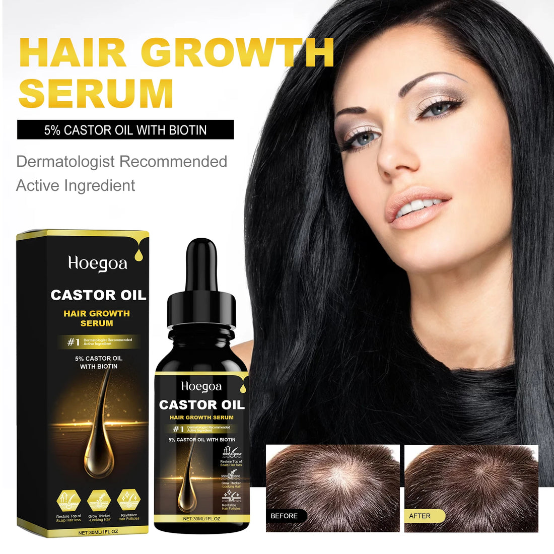 Hoegoa 30ml Castor Oil Hair Thickening Essential Oil Nourish Scalp Massage Refreshing Hair Growth Repair Smoothing Hair Care Oil