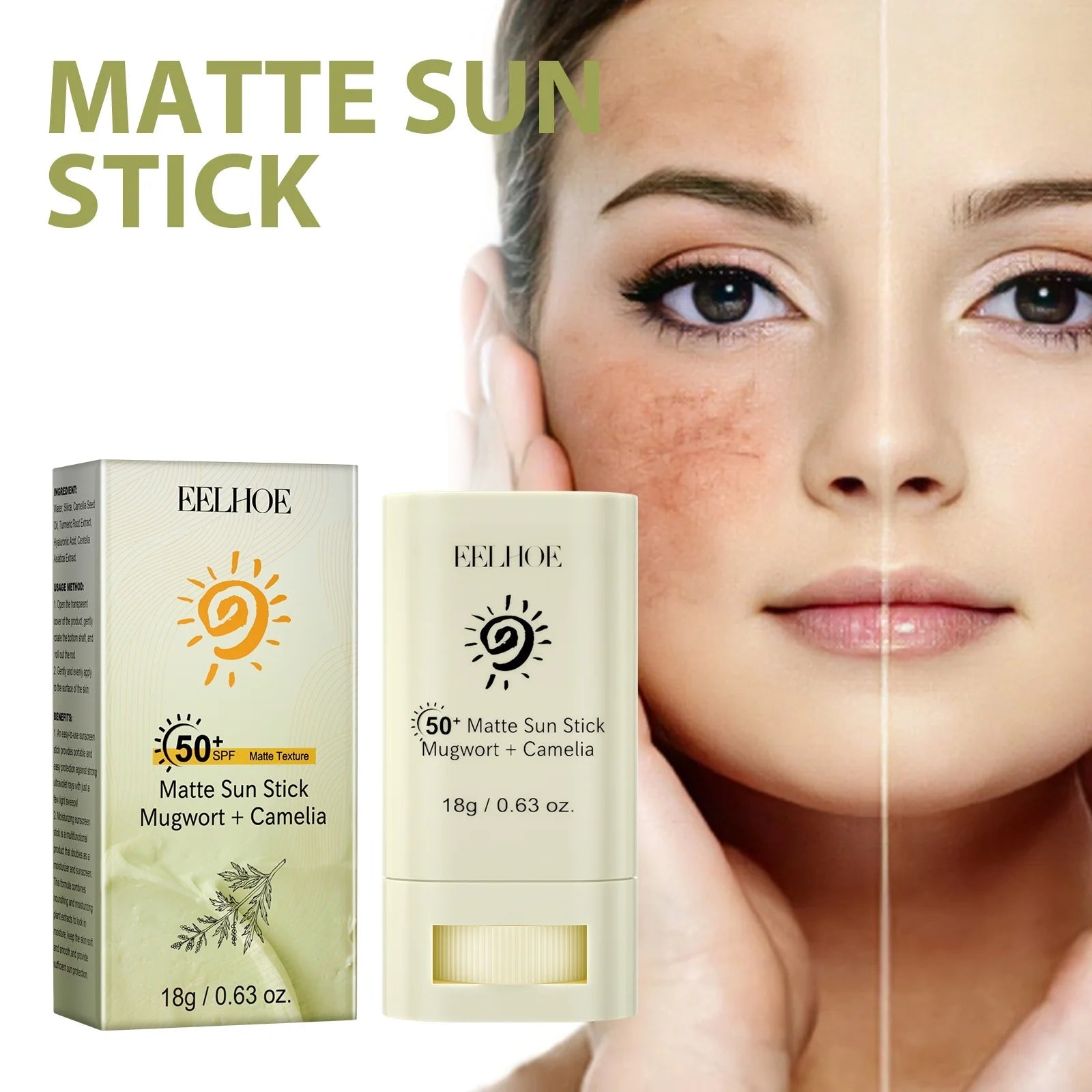 Portable SPF 50 Matte Bar Blocker Face Sunscreen Cream Moisturizing Refreshing Matte Sun Stick Whitening Skin Sunblock Lotion Halalzen