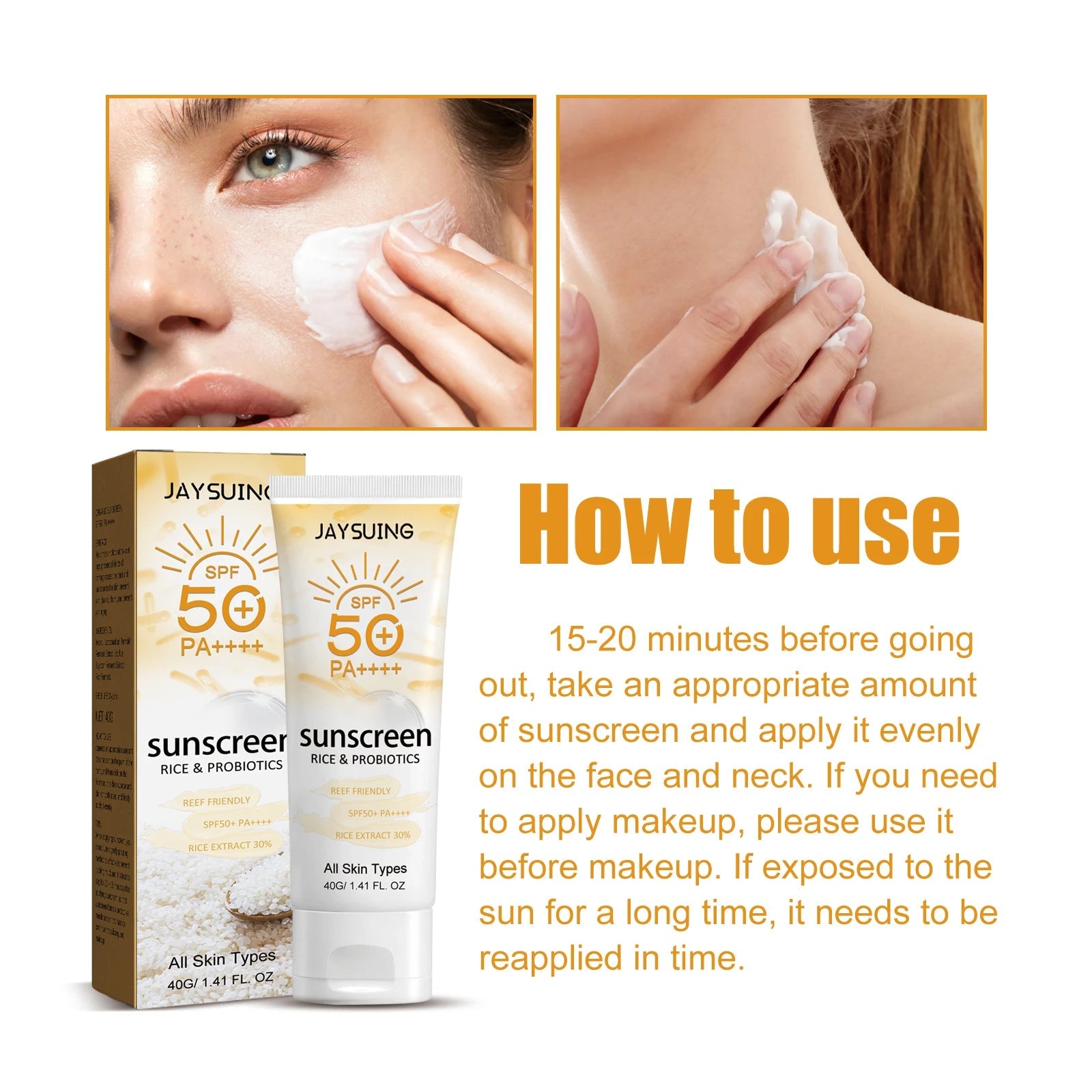 Jaysuing 40g Summer Probiotic Organic Sunscreen Outdoor Isolation Uv Protection Spf 50 Moisturizing Whiten Skin Body Sunblock Halalzen