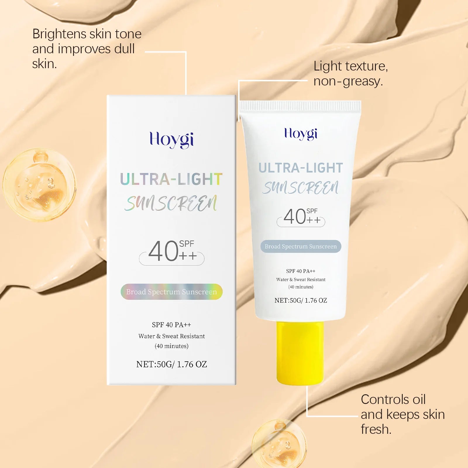 Hoygi Spf 40 Sunscreen Cream Light Texture Moisturizing No Tight Relief Dryness Prevent Sunburn Hydrating Sunblock Lotion Halalzen