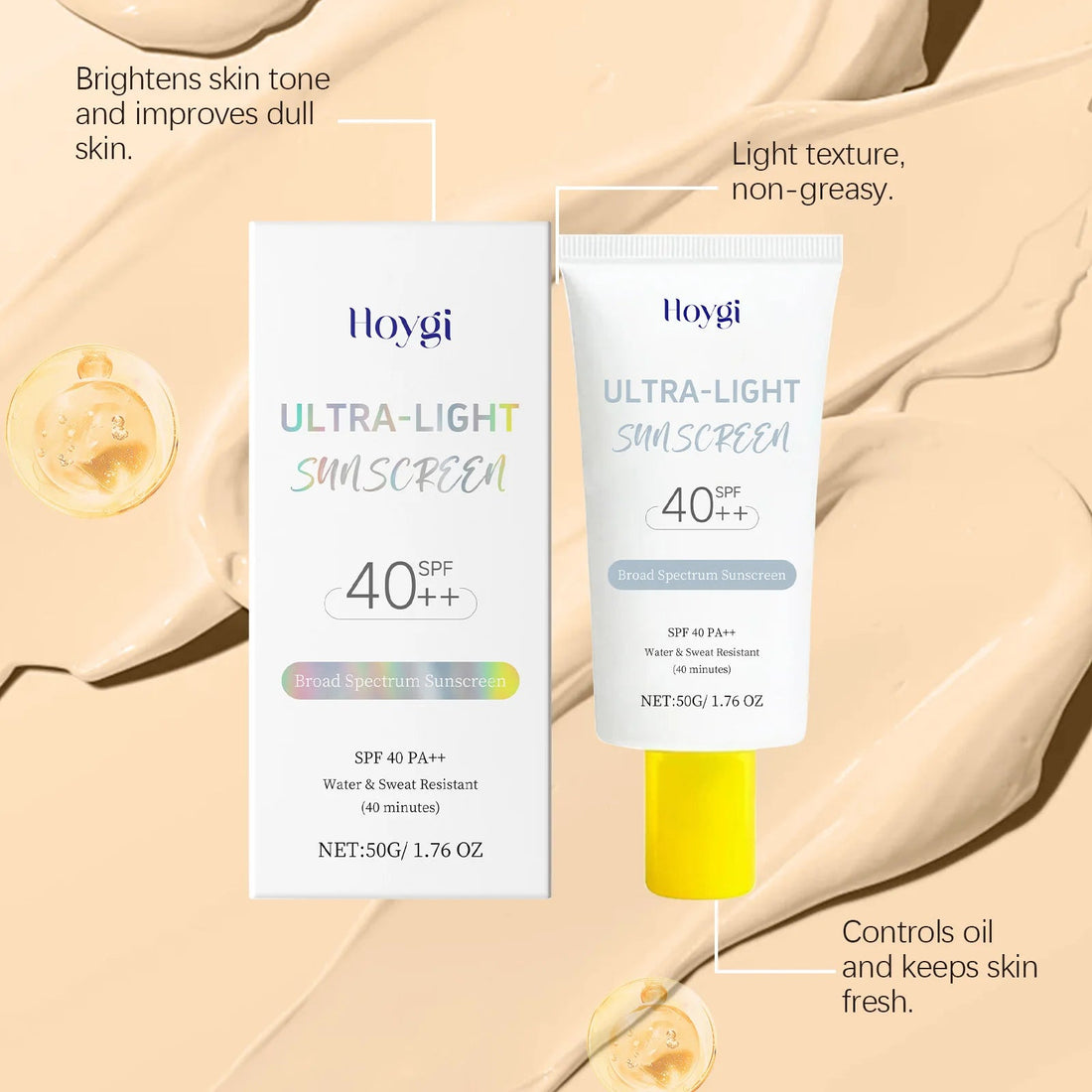 Hoygi Spf 40 Sunscreen Cream Light Texture Moisturizing No Tight Relief Dryness Prevent Sunburn Hydrating Sunblock Lotion Halalzen