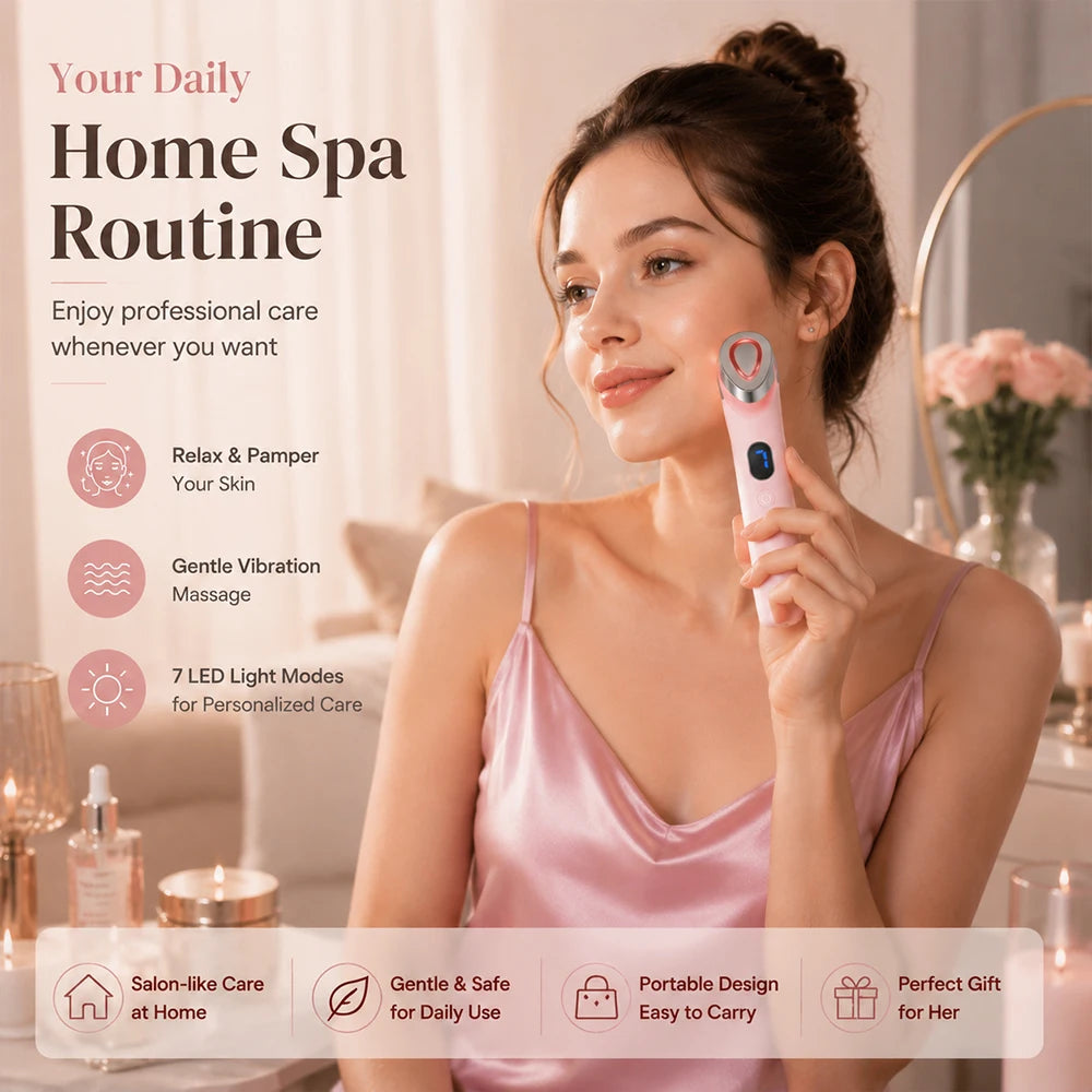 Portable Vibration Facial Massager with 7 Color LED Skin Care Tool USB Rechargeable Beauty Device