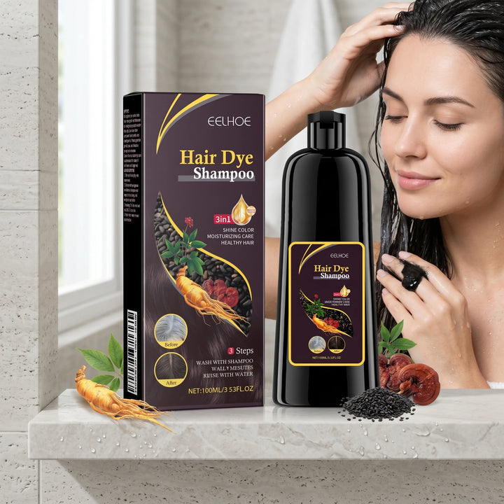 Black Hair Dye Shampoo Gray White Cover Repair Dry Damaged No Harm Deep Nourishing Natural Organic Herbal Instant Coloring Shampoo