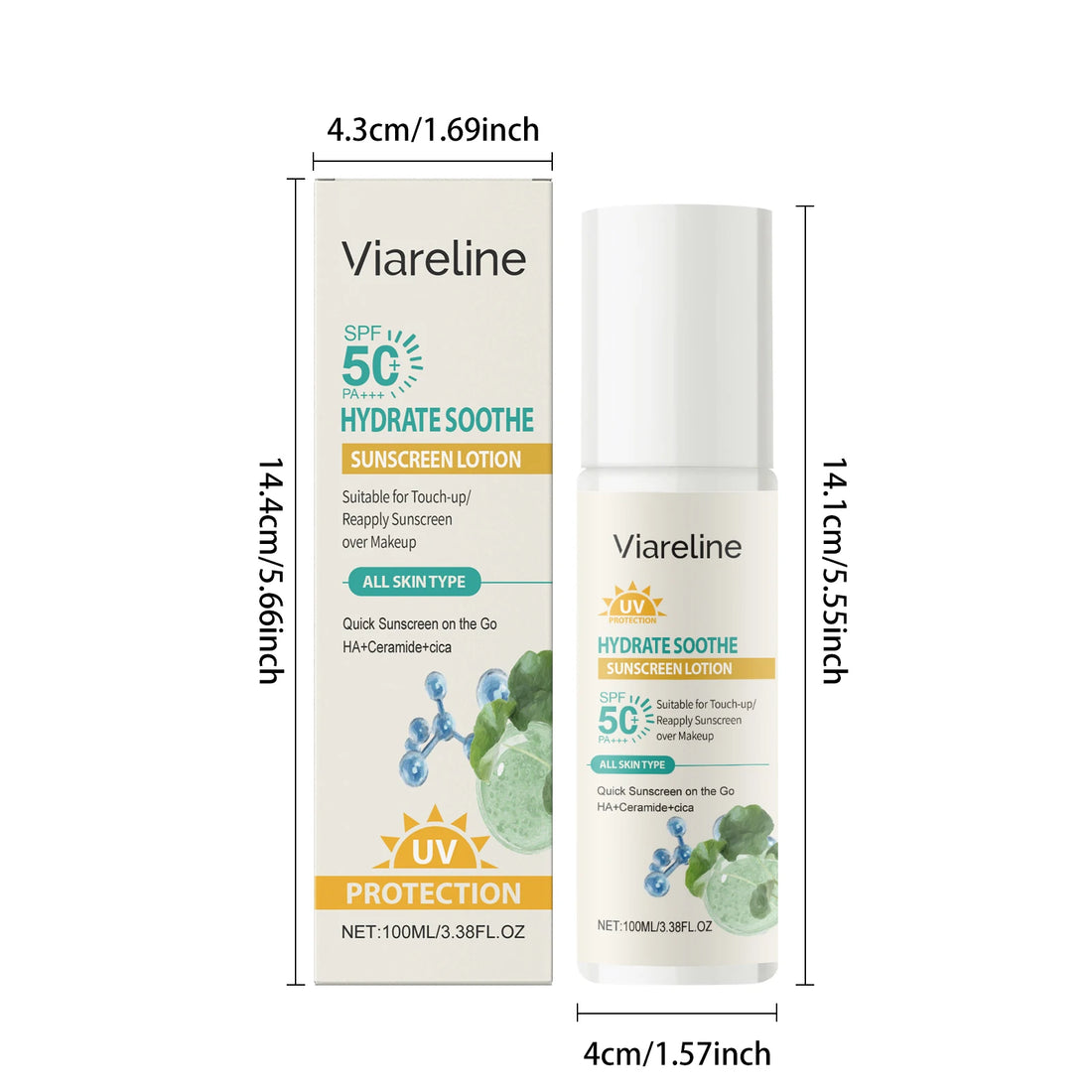 Viareline Hydrating Sunscreen Lotion Lasting Nourishing Prevent UV Refreshing Protective Soothing Redness Skin Sunscreen Cream