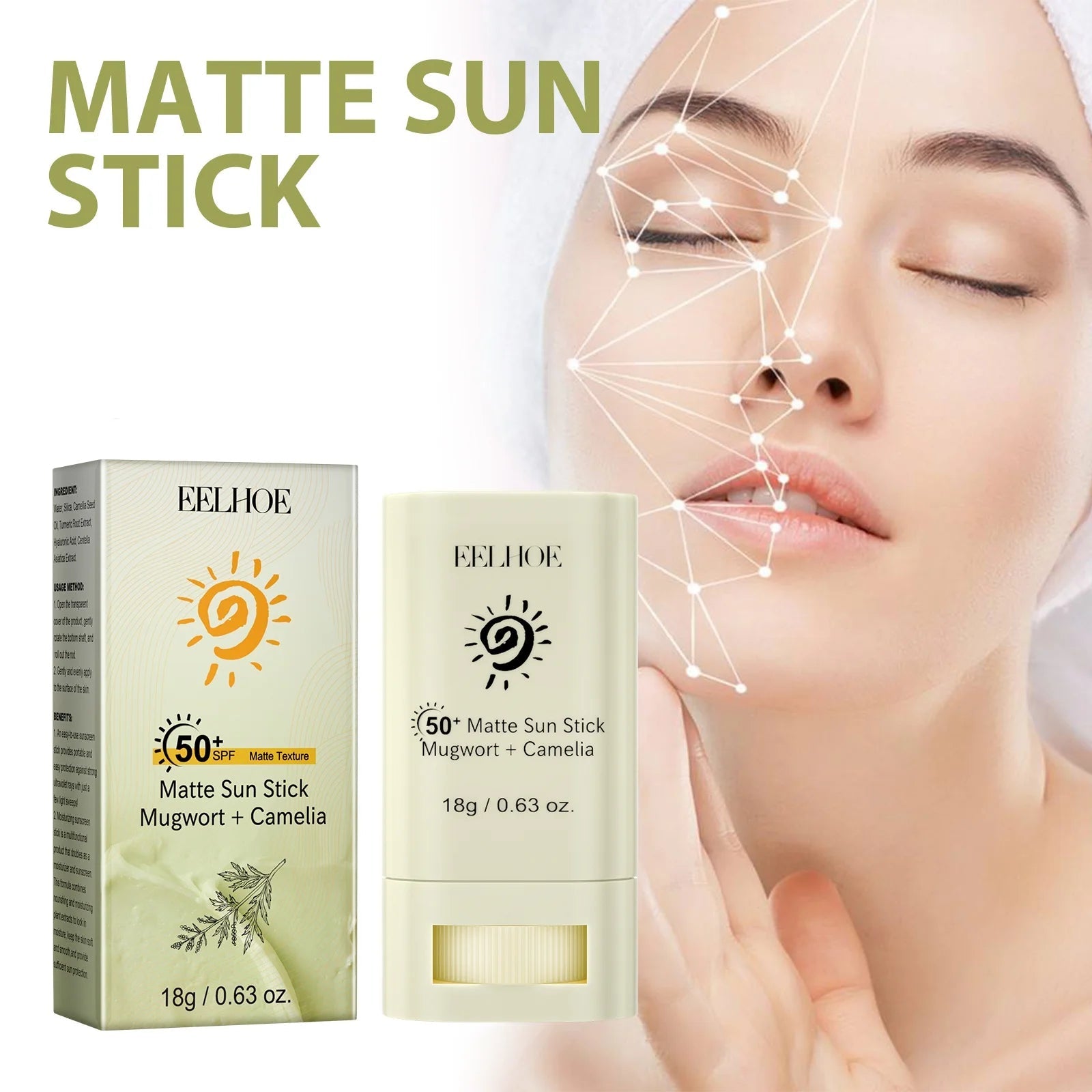 Portable SPF 50 Matte Bar Blocker Face Sunscreen Cream Moisturizing Refreshing Matte Sun Stick Whitening Skin Sunblock Lotion Halalzen
