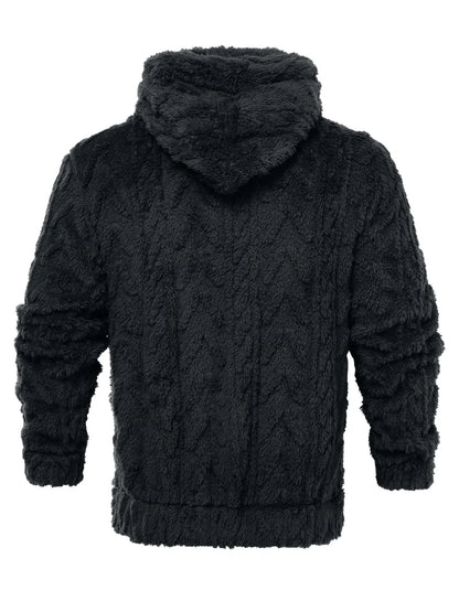 Men's letter drawstring hooded teddy bear jacket, jacquard velvet fabric is soft and comfortable, double pocket design