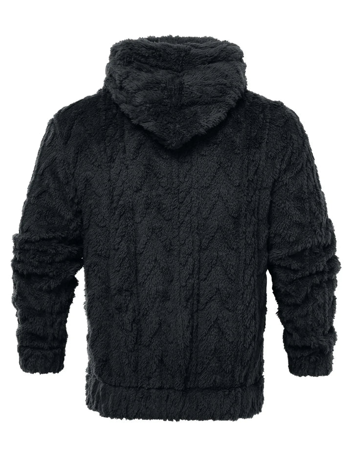 Men's letter drawstring hooded teddy bear jacket, jacquard velvet fabric is soft and comfortable, double pocket design