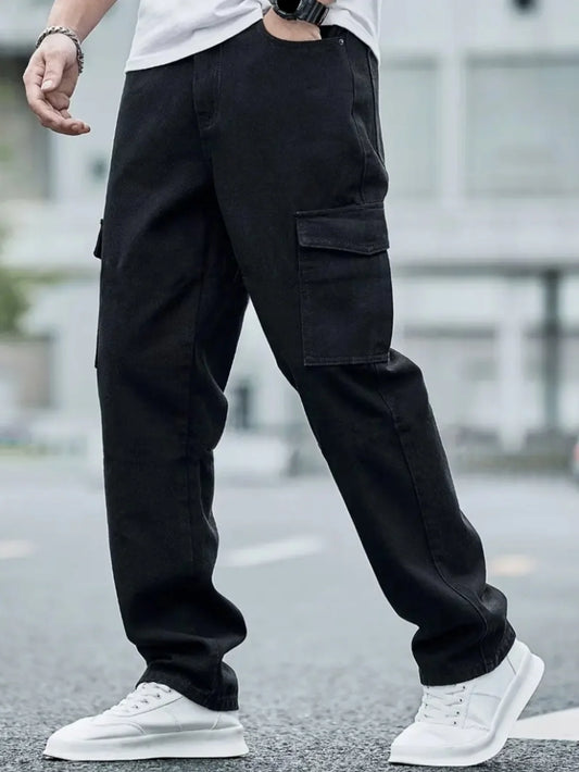 Men’s Cargo Jeans, Multi-Pocket Tactical Denim, Streetwear Edge from Coffee Runs to Concert Nights