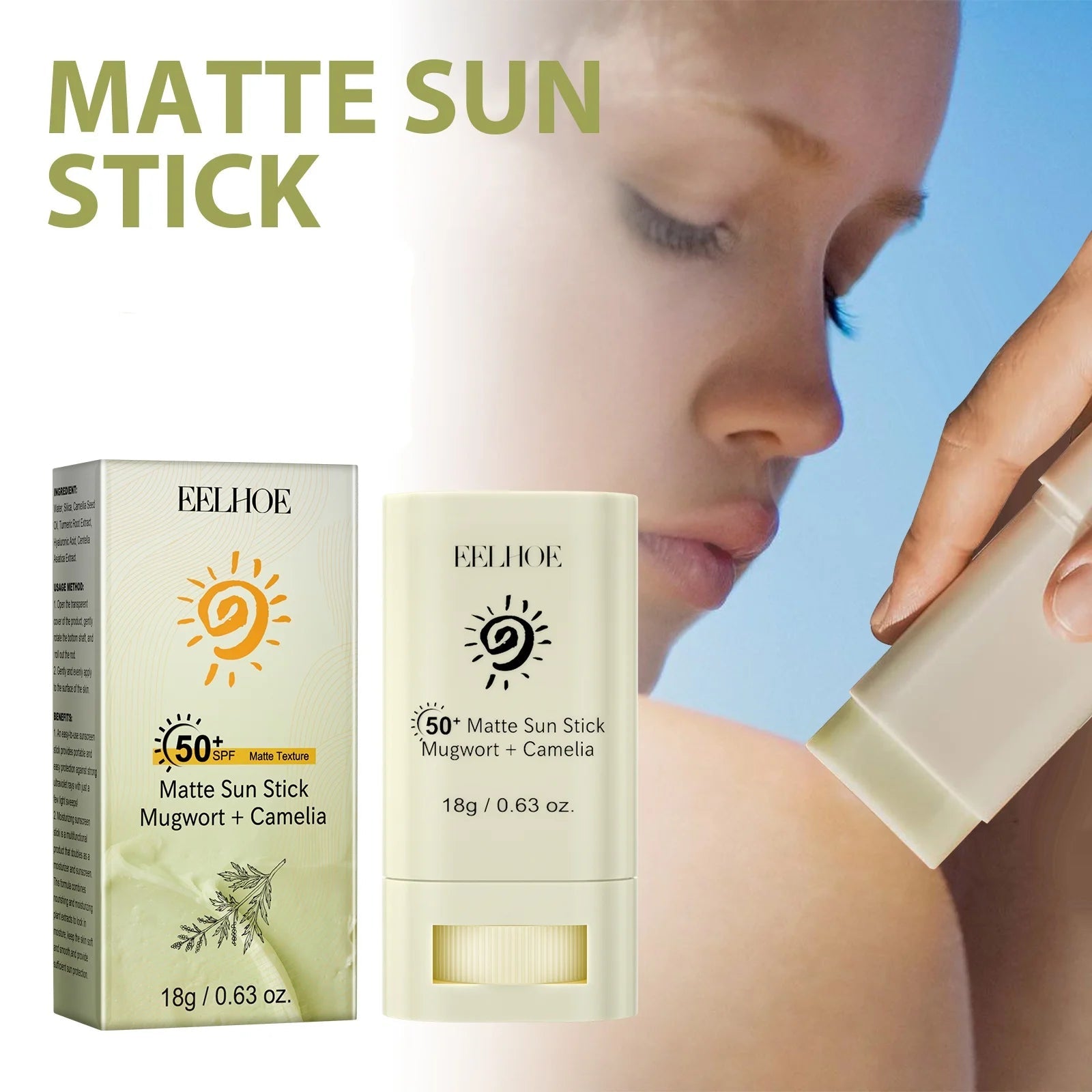 Portable SPF 50 Matte Bar Blocker Face Sunscreen Cream Moisturizing Refreshing Matte Sun Stick Whitening Skin Sunblock Lotion Halalzen
