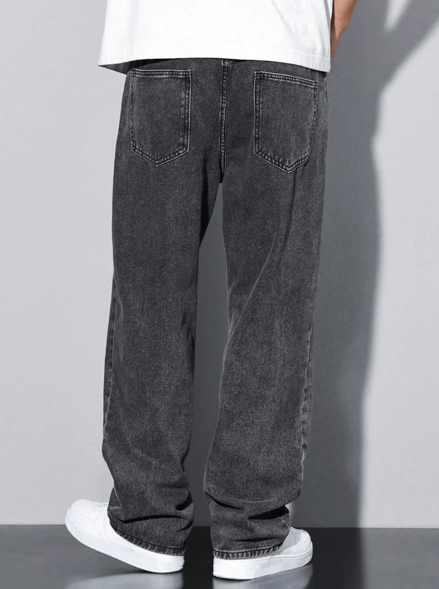 Men's Straight-Leg Jeans - Casual | Five-Pocket | Washed Grey | All-Season Comfort Mid-Rise Fit