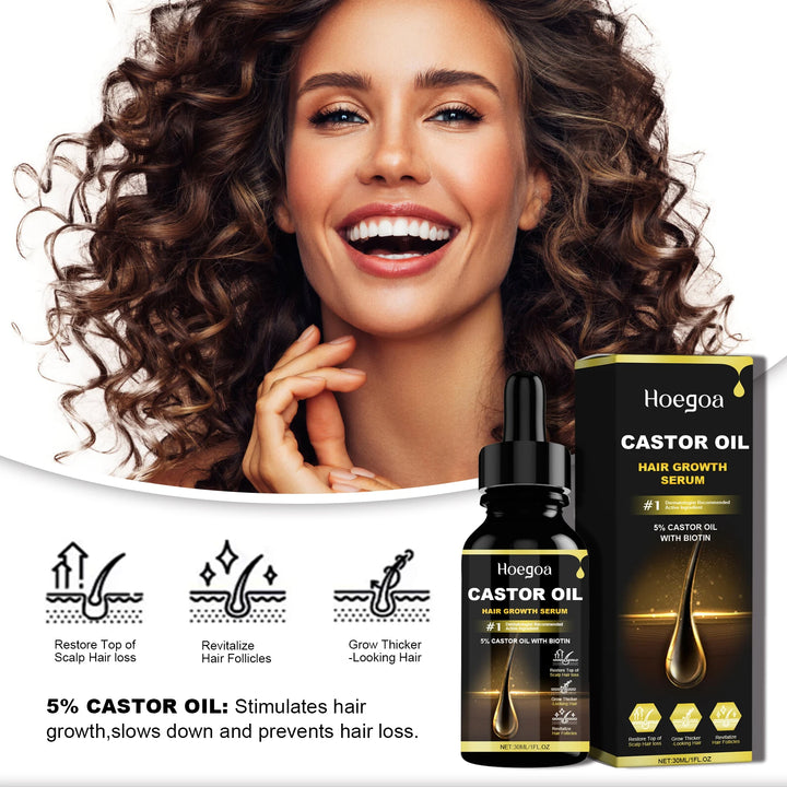 Hoegoa 30ml Castor Oil Hair Thickening Essential Oil Nourish Scalp Massage Refreshing Hair Growth Repair Smoothing Hair Care Oil