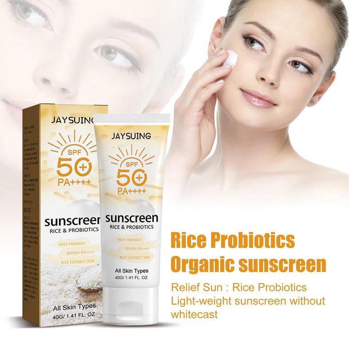 Jaysuing 40g Summer Probiotic Organic Sunscreen Outdoor Isolation Uv Protection Spf 50 Moisturizing Whiten Skin Body Sunblock Halalzen