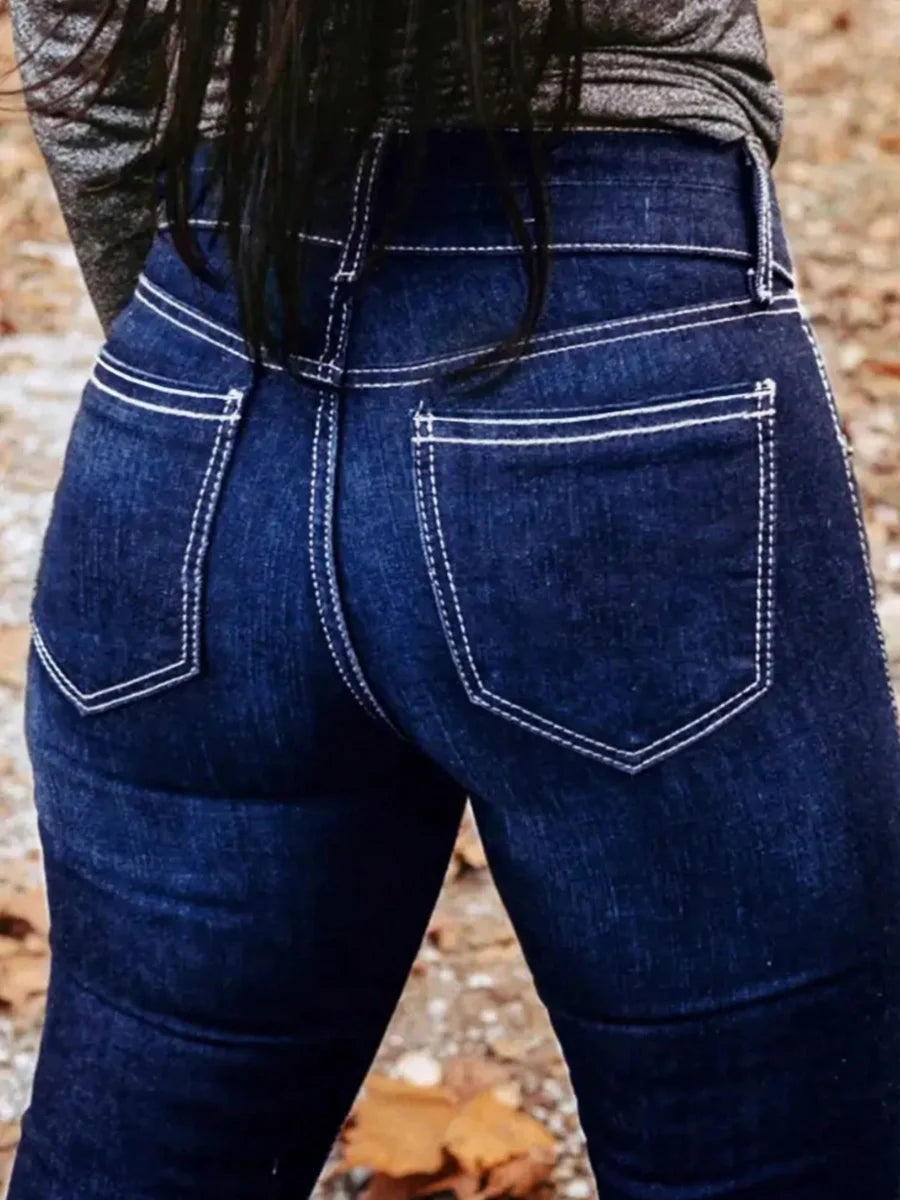 HME Y2K Double Breasted Flared Denim Jeans Cowgirl Butt Lifting High Waist Fashion Pants Women's Stretchy Tummy Control Trousers