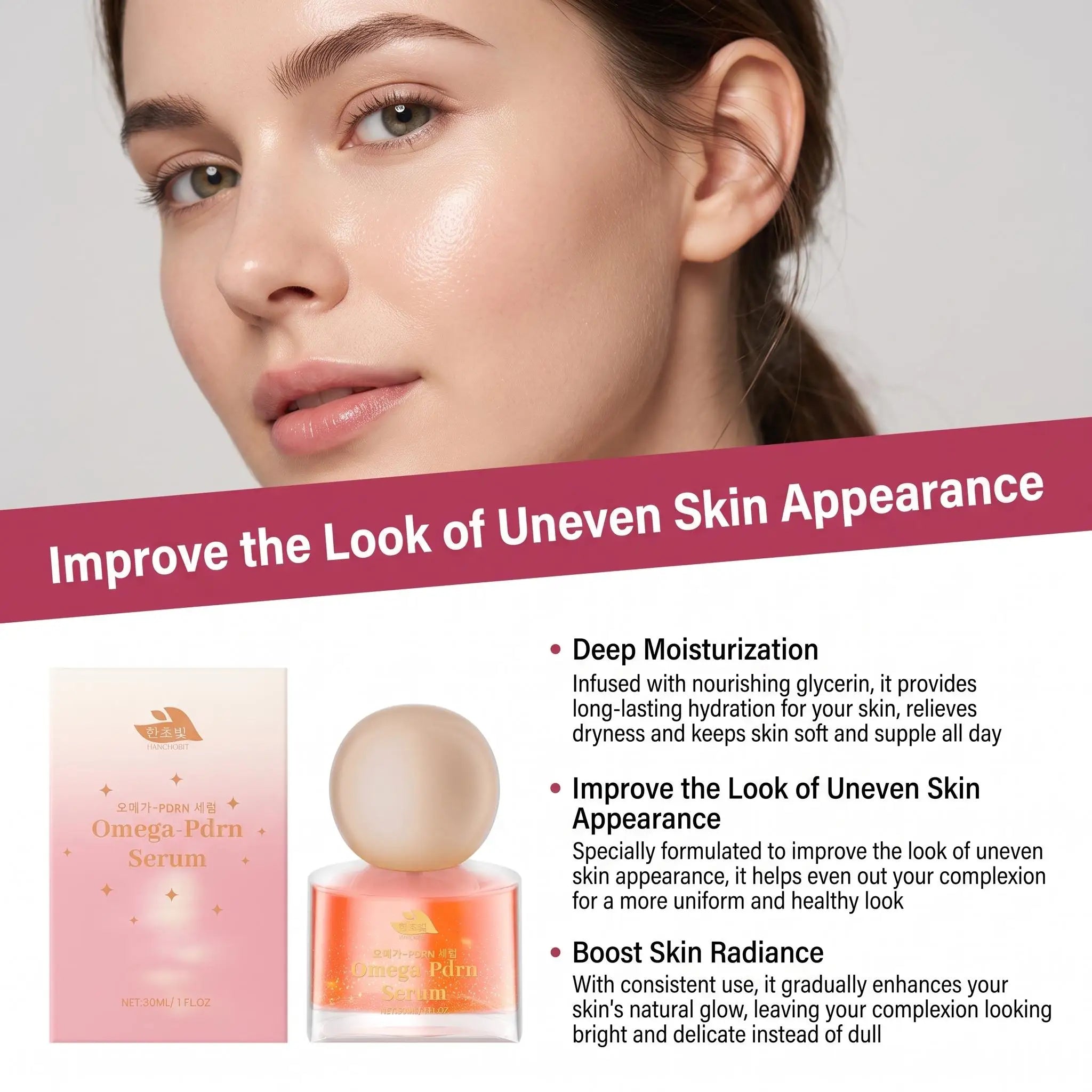 Hanchobit Niacinamide Omega-Pdrn Face Serum Hydrating Brightening Even Skin Tone Dark Spots Barrier Repair Glow Boosting Facial Essence