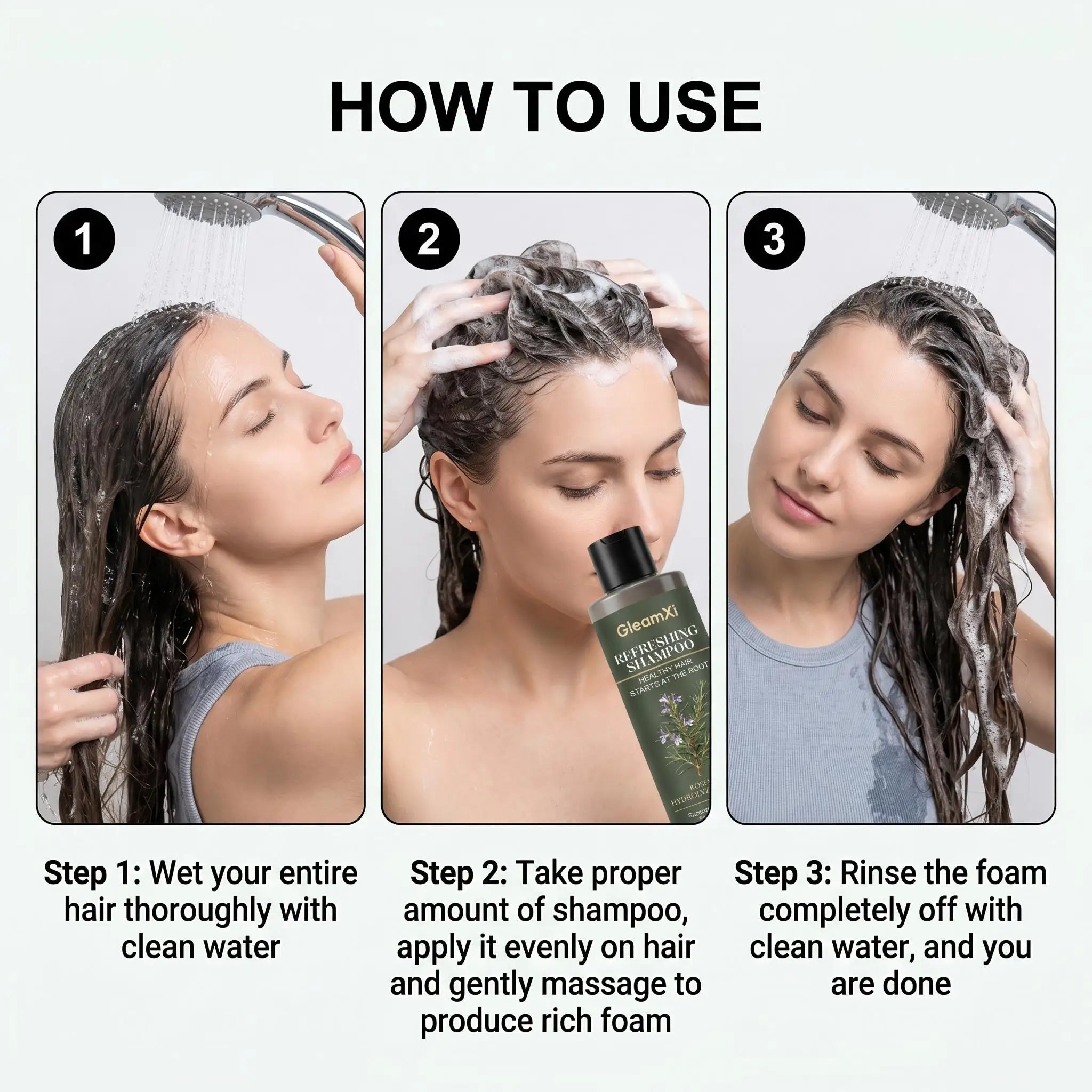 Gleamxi Rosemary Shampoo Gently Nourishing Scalp Care Anti Loss Strengthen Repair Damaged Oil Control Deep Cleaning Hair Growth Shampoo