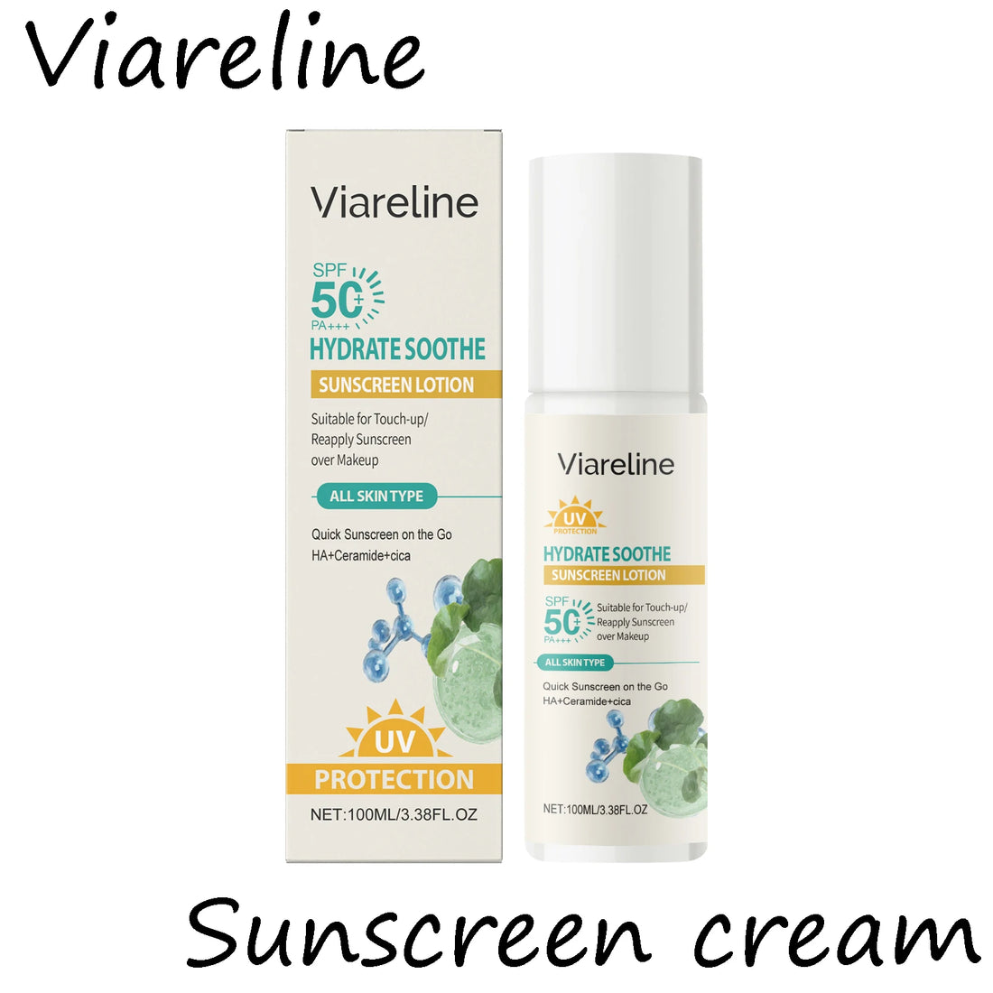 Viareline Hydrating Sunscreen Lotion Lasting Nourishing Prevent UV Refreshing Protective Soothing Redness Skin Sunscreen Cream