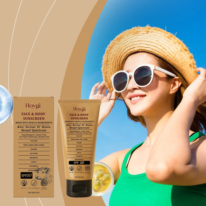 Hoygi 85g Beef Tallow Sunscreen Cream Spf50 Body Face Lasting Sun Protection Nourish Soothing Redness Refreshing Skin Sunscreen Halalzen