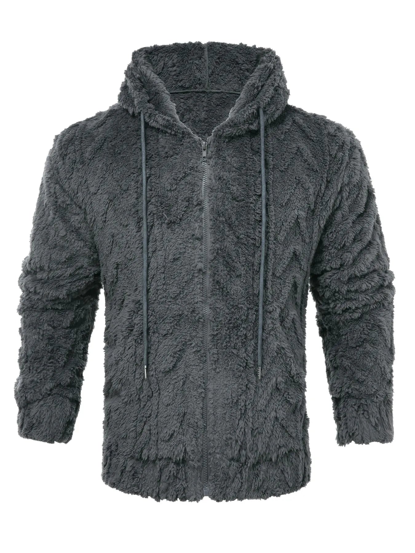 Men's letter drawstring hooded teddy bear jacket, jacquard velvet fabric is soft and comfortable, double pocket design