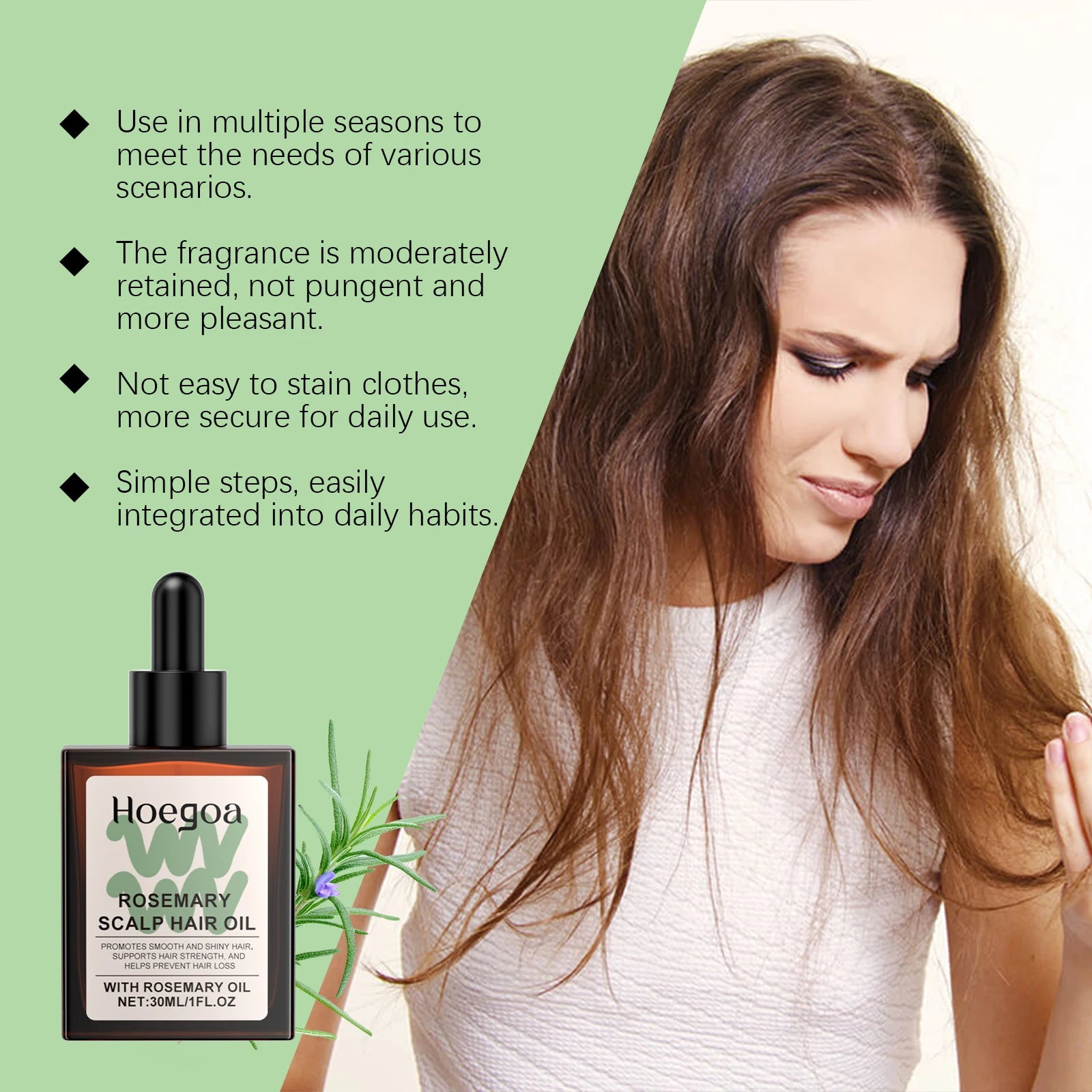 Rosemary Hair Care Oil Vitamin E Soft Smooth Natural Volume Lightweight Long Lasting Fragrance Daily Use Non Greasy Formula Hair Care
