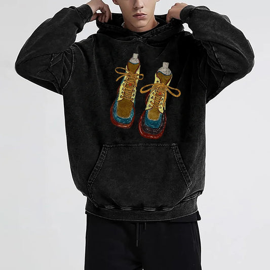 Y2k 2000s Hoodie Fashion Casual Washed Hoodie Decorated With Cartoon Sneaker Illustration Trendy Comfortable Streetwear