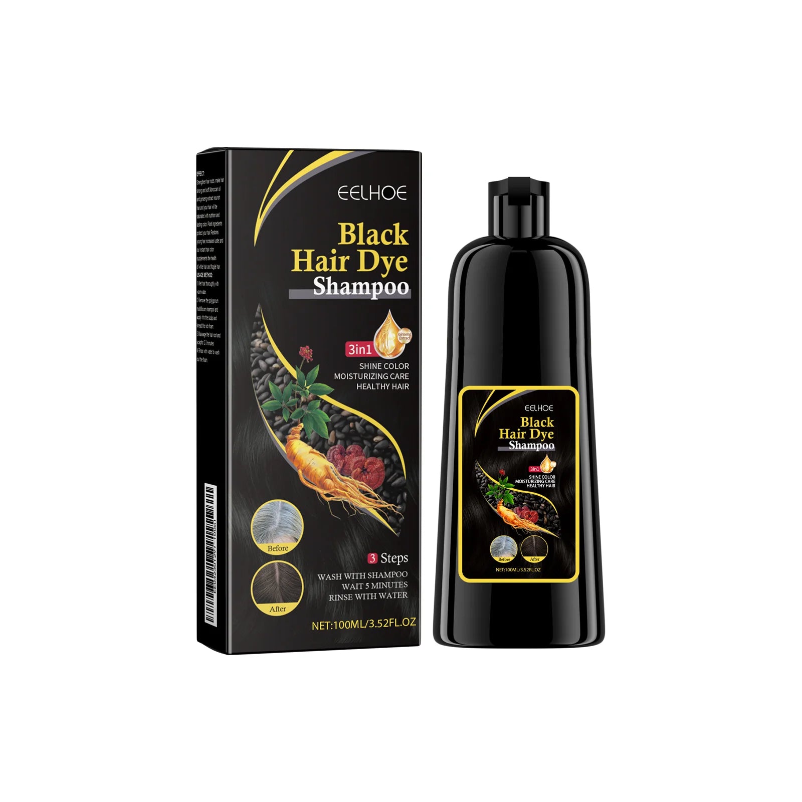 Black Hair Dye Shampoo Gray White Cover Repair Dry Damaged No Harm Deep Nourishing Natural Organic Herbal Instant Coloring Shampoo