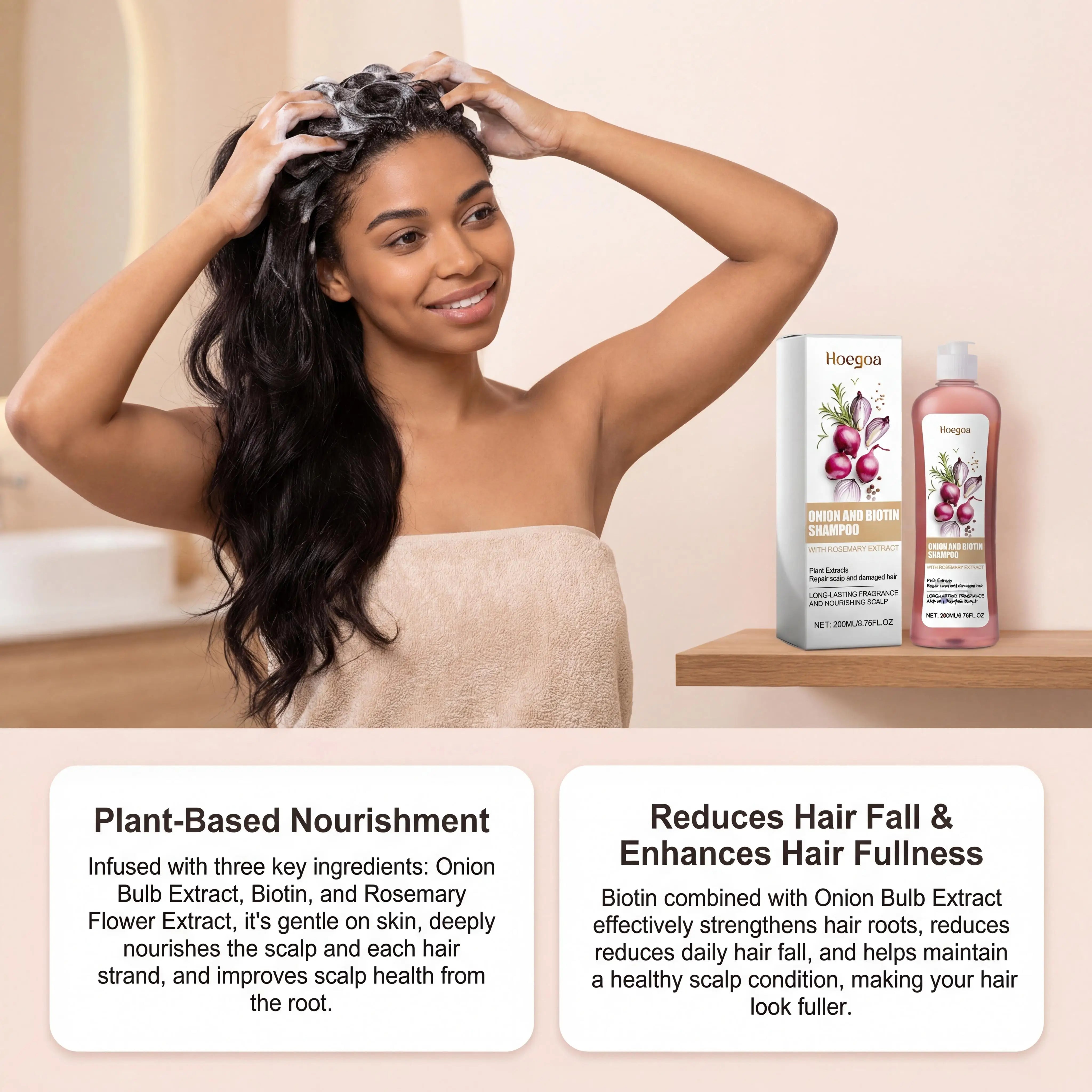 Hoegoa Onion Biotin Shampoo Scalp Soothing Gentle Cleansing Nourishing Natural Shine Smooth Growth Prevents Hair Loss Volumizing Hair Strengthen Shampoo