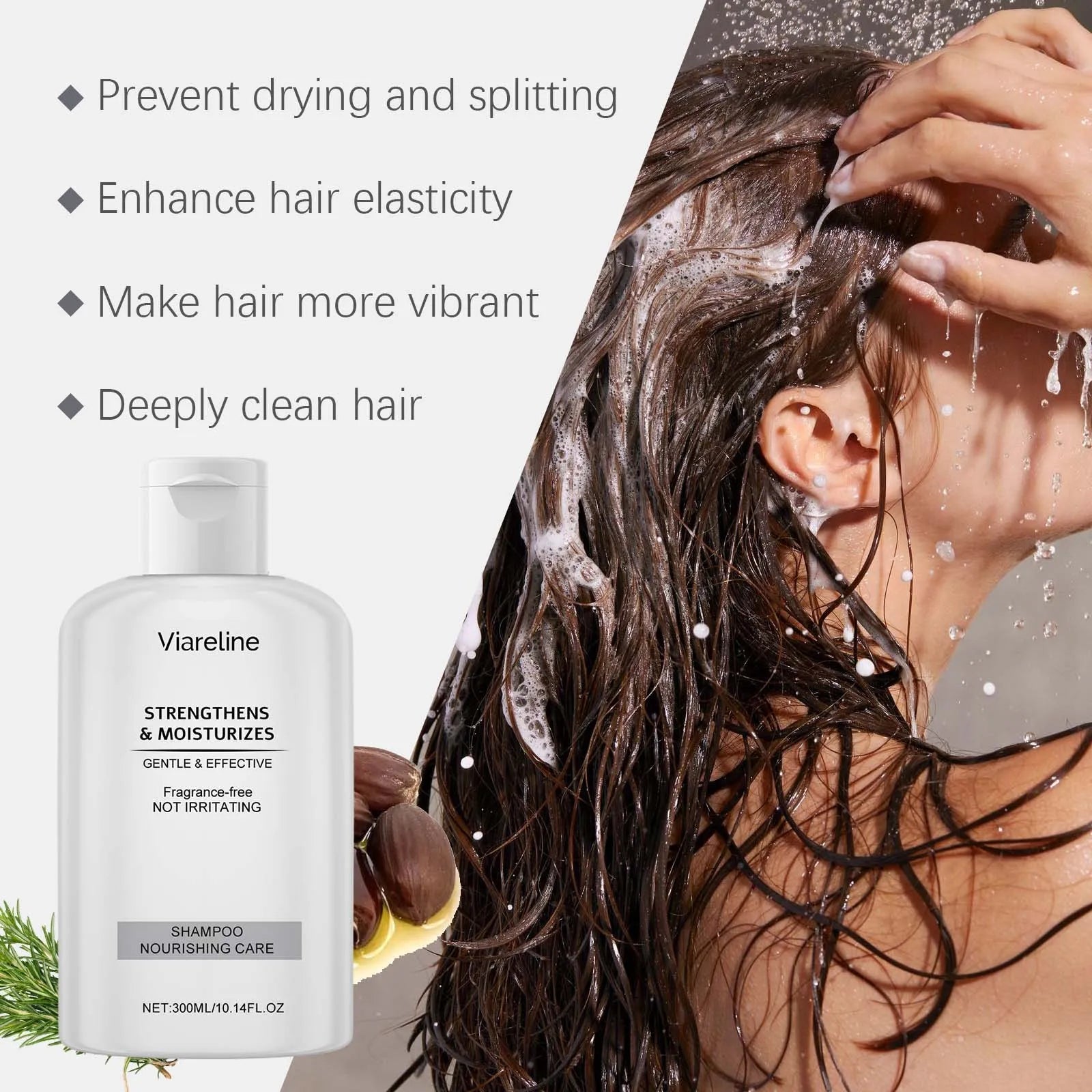 Viareline 300ml Nourish Care Shampoo & Conditioner Set Oil Control Strengthen Root Repair Breakage Split Ends Hair Wash Set Halalzen