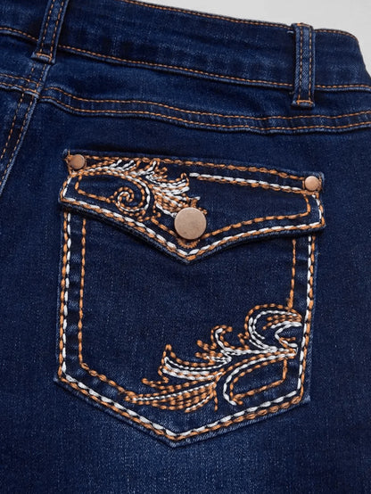【HME】Exquisite Embroidery On Pockets & Leg, Stretch & Comfortable Ladies Country Outfit, Western Wear Women Vintage Jeans